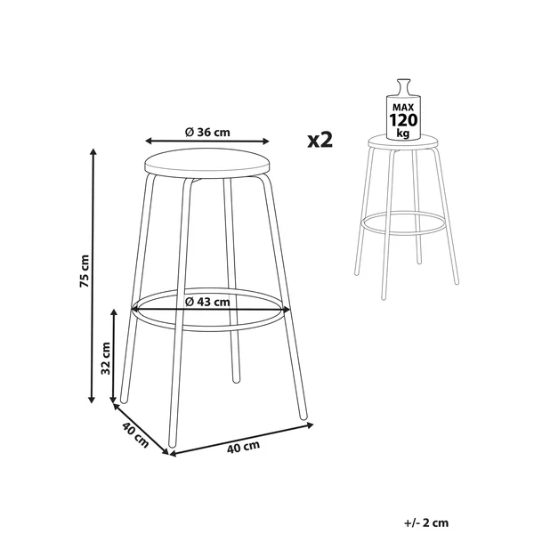 Lot de 2 chaises de bar MORTON Velours Blanc cassé