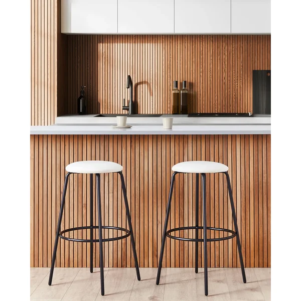 Lot de 2 chaises de bar MORTON Velours Blanc cassé