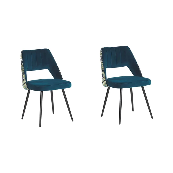 Lot de 2 chaises de salle à manger ANSLEY Velours Bleu azur