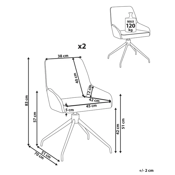 Lot de 2 chaises de salle à manger JENNER Tissu Blanc cassé