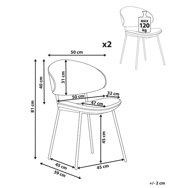 Lot de 2 chaises de salle à manger KIANA Cuir PU Marron