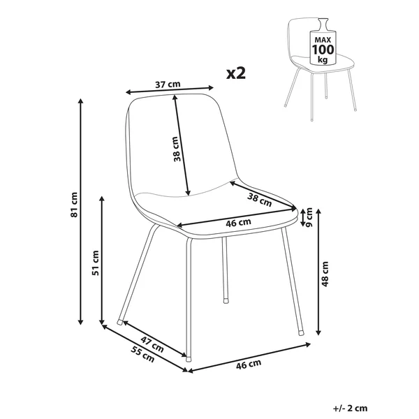 Lot de 2 chaises de salle à manger LORIDA Tissu Beige