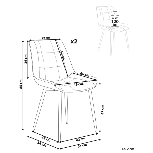 Lot de 2 chaises de salle à manger MELROSE Velours Taupe