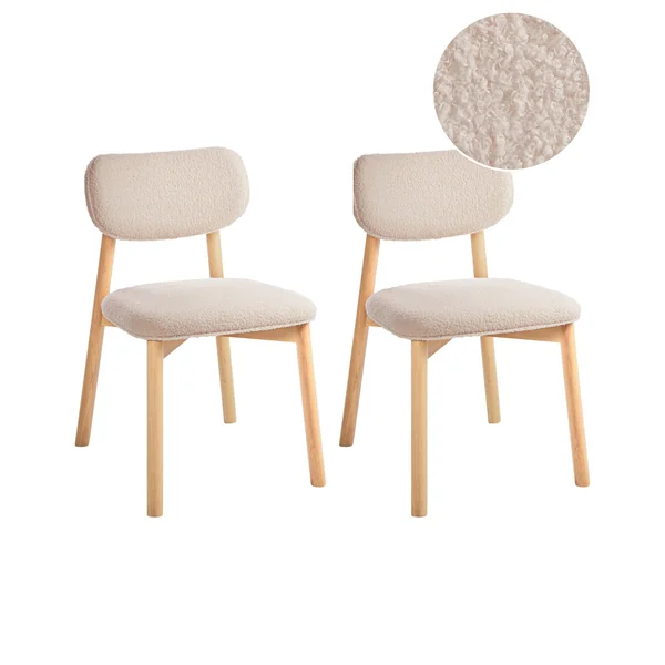 Lot de 2 chaises de salle à manger MILLS Bouclé Marron clair/beige clair