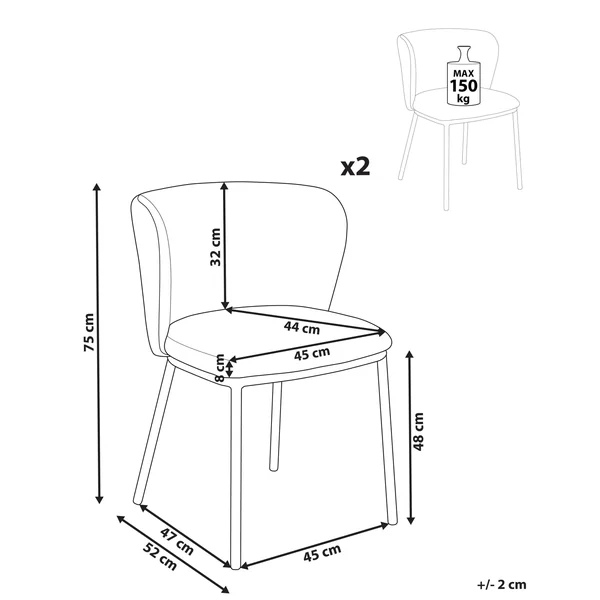 Lot de 2 chaises de salle à manger MINA Tissu Taupe