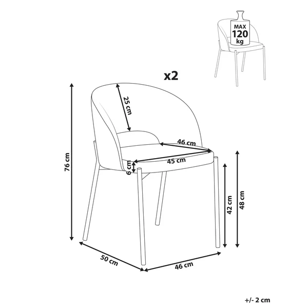 Lot de 2 chaises de salle à manger PENNY Tissu Noir