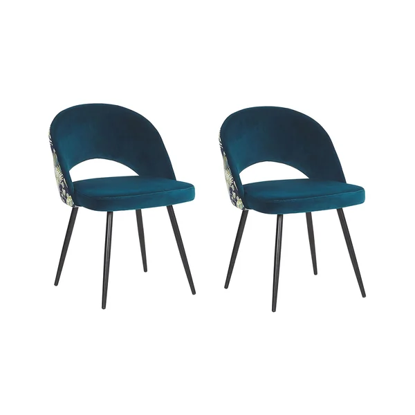 Lot de 2 chaises de salle à manger VIVIAN Velours Bleu azur