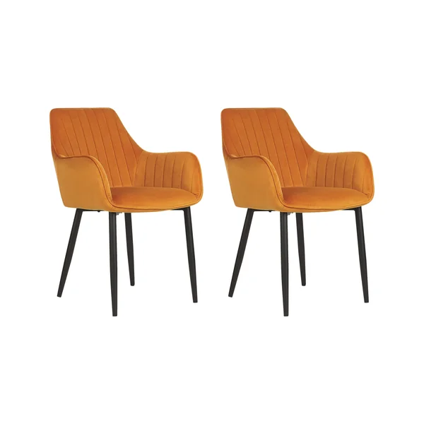 Lot de 2 chaises de salle à manger WELLSTON Velours Orange