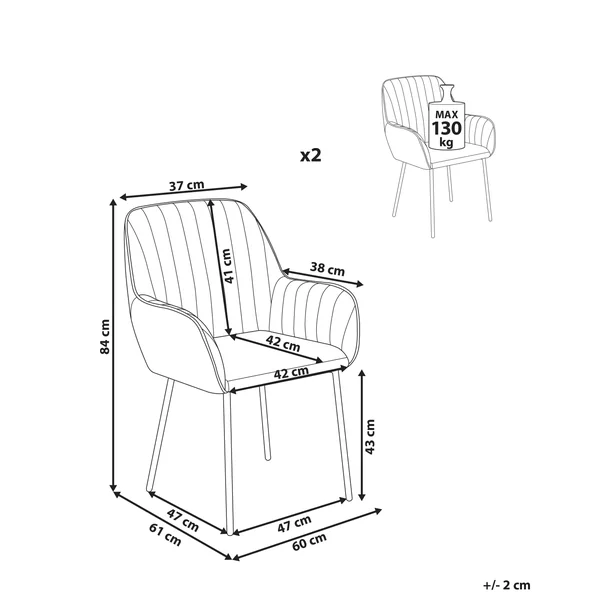 Lot de 2 chaises de salle à manger WELLSTON Velours Taupe
