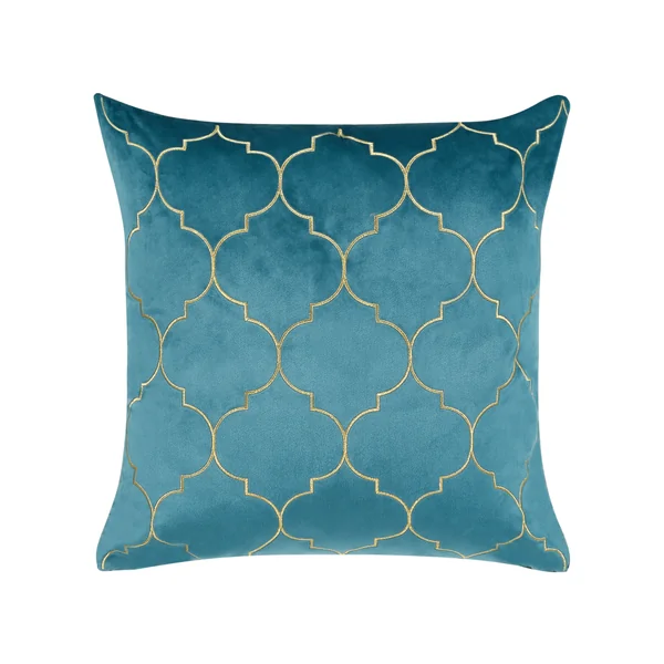 Lot de 2 coussins décoratifs ALYSSUM Velours 45 x 45 cm Bleu Motif de treillis