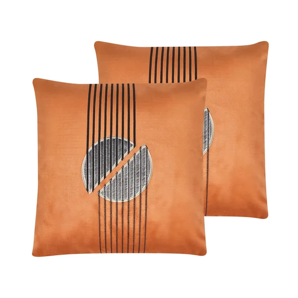 Lot de 2 coussins décoratifs CEROPEGIA Velours 45 x 45 cm Orange Motif géométrique