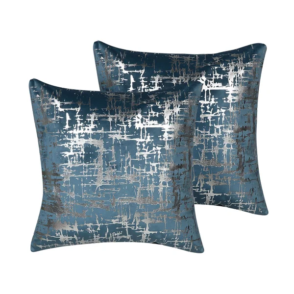 Lot de 2 coussins décoratifs GARDENIA Velours 45 x 45 cm Bleu Motif abstrait