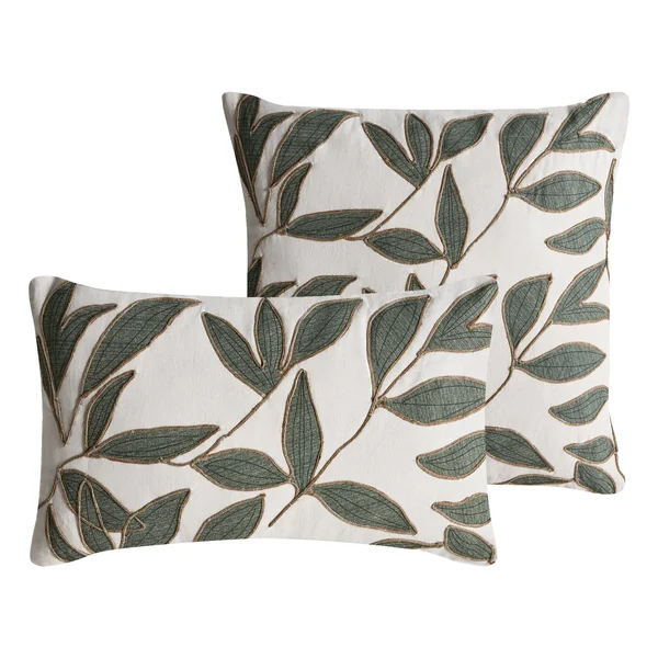 Lot de 2 coussins décoratifs LANSIUM Coton 30 x 50 cm 45 x 45 cm Blanc Motif de plante