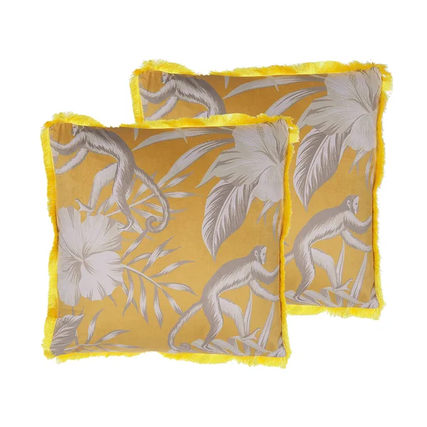 Lot de 2 coussins décoratifs MANJU Velours 45 x 45 cm Jaune Motif animal