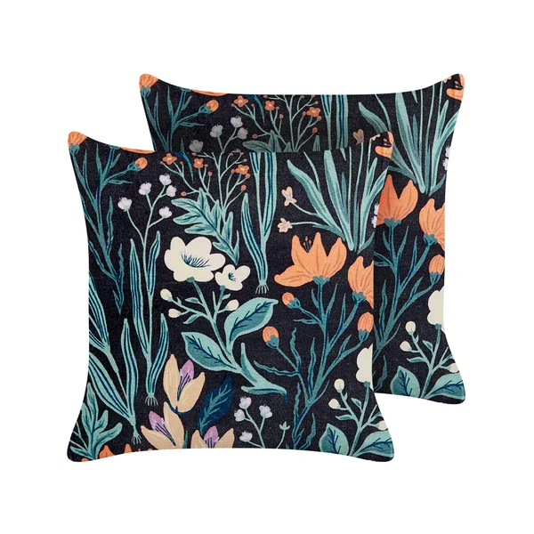 Lot de 2 coussins décoratifs OSMUNDA Velours 45 x 45 cm Noir Motif floral