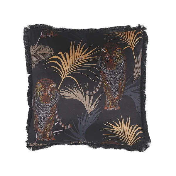 Lot de 2 coussins décoratifs RAMTEK Velours 45 x 45 cm Noir Motif animal