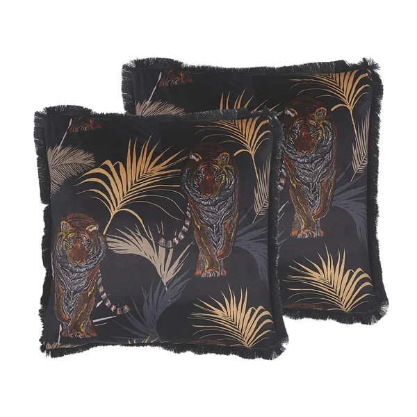 Lot de 2 coussins décoratifs RAMTEK Velours 45 x 45 cm Noir Motif animal