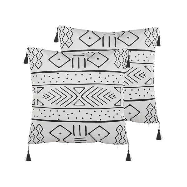 Lot de 2 coussins décoratifs SCHEFFLERA Velours 45 x 45 cm Blanc Motif géométrique