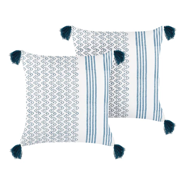 Lot de 2 coussins décoratifs TILIA Coton 45 x 45 cm Bleu Motif géométrique