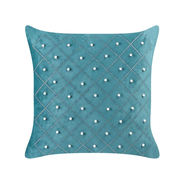 Lot de 2 coussins décoratifs YARROW Velours 45 x 45 cm Bleu paon Motif géométrique