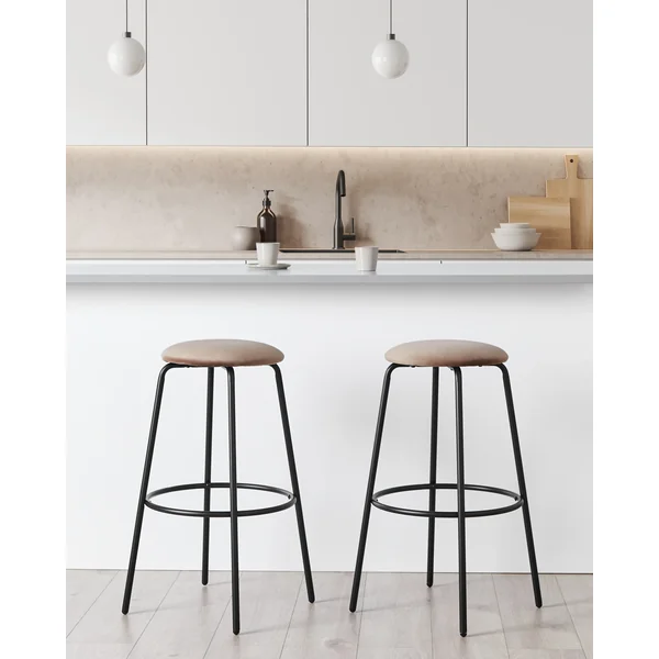 Lot de 2 tabourets de bar MORTON Velours Marron clair