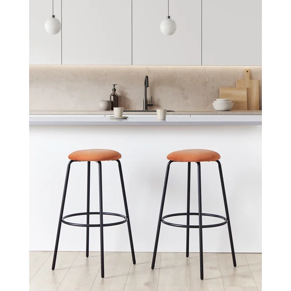 Lot de 2 tabourets de bar MORTON Velours Orange