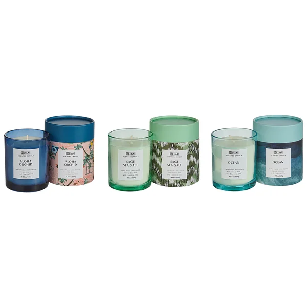 Lot de 3 bougies parfumées COLORFUL BARREL Cire de soja Notes florales Notes de fraîcheur