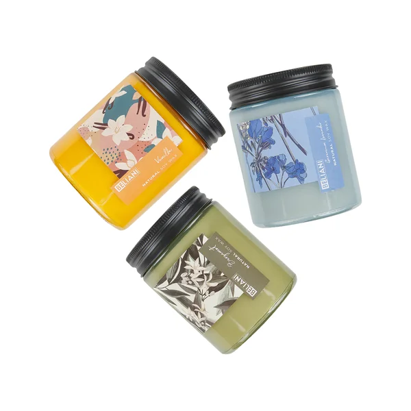 Lot de 3 bougies parfumées FRUITY BLOOM Cire de soja Notes florales Notes de fraîcheur