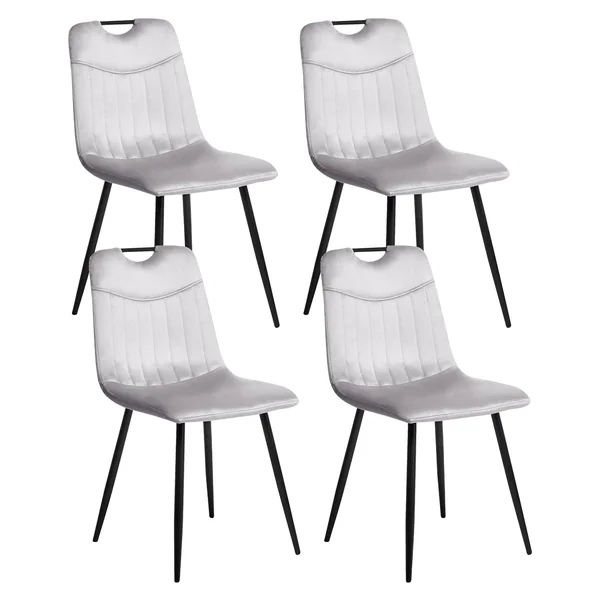 Lot de 4 chaises de salle à manger ARGYLE Velours Gris clair