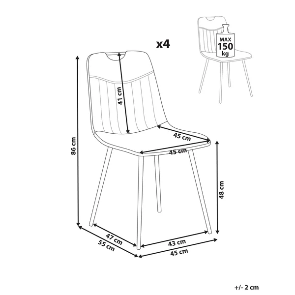 Lot de 4 chaises de salle à manger ARGYLE Velours Gris clair