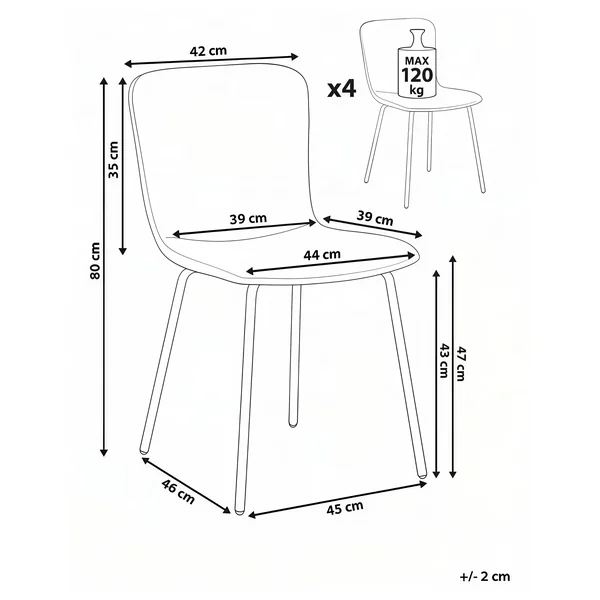 Lot de 4 chaises de salle à manger CALDWELL Tissu Beige clair