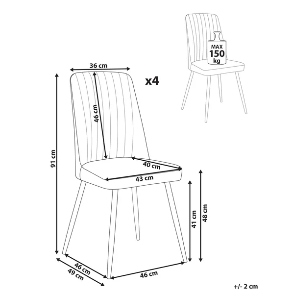 Lot de 4 chaises de salle à manger KIRBY Velours Noir