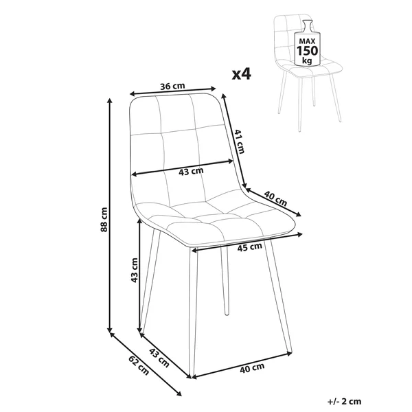 Lot de 4 chaises de salle à manger POWELL Velours Blanc cassé