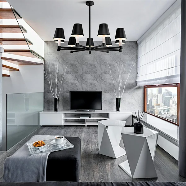 Lustre moderne noir 7 abat-jour MODENE