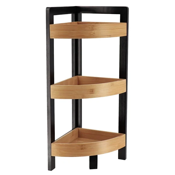 MEUBLE D ANGLE 3 ETAGERES NOIR BAMBOU