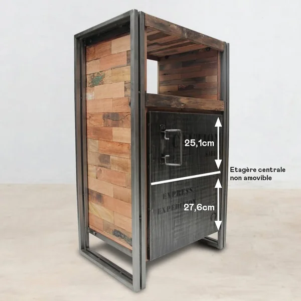 Meuble de rangement bois recyclé 1 porte 60x107 CARAVELLE
