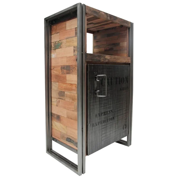 Meuble de rangement bois recyclé 1 porte 60x107 CARAVELLE