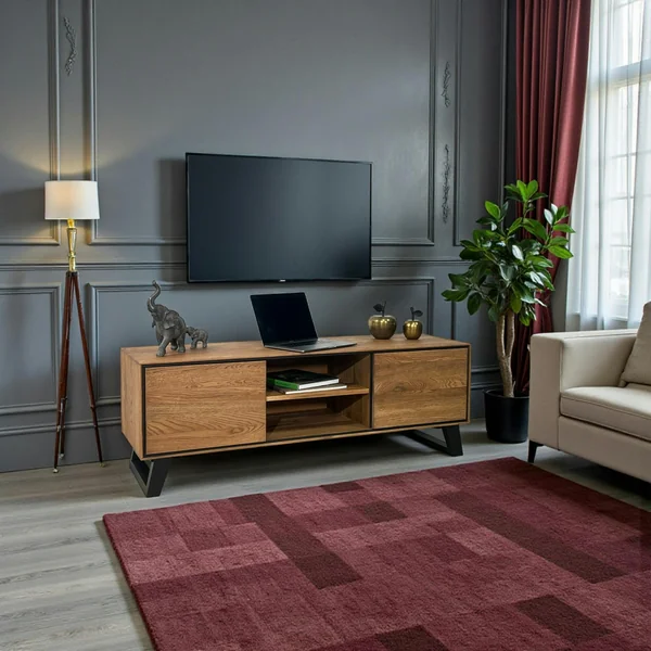 Meuble tv en bois de chêne brun et pieds obliques PALERME