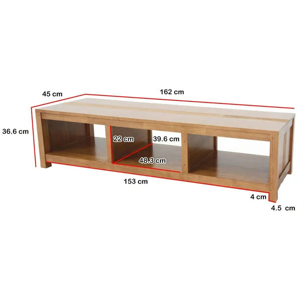 Meuble TV hévéa 3 niches 162cm GALA