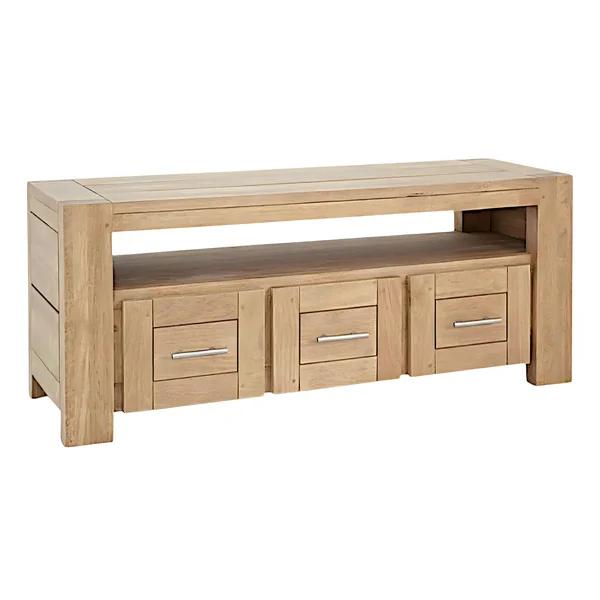 Meuble TV Hévéa 3 tiroirs, 1 grande niche 120x40x50cm ATTAN