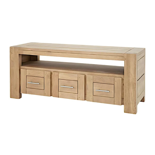 Meuble TV Hévéa 3 tiroirs, 1 grande niche 120x40x50cm ATTAN