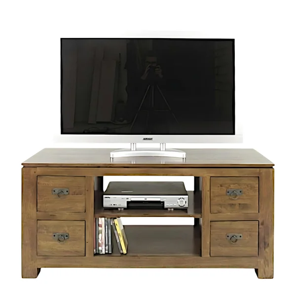Meuble TV hévéa 4 tiroirs 125x45x58cm HELENA