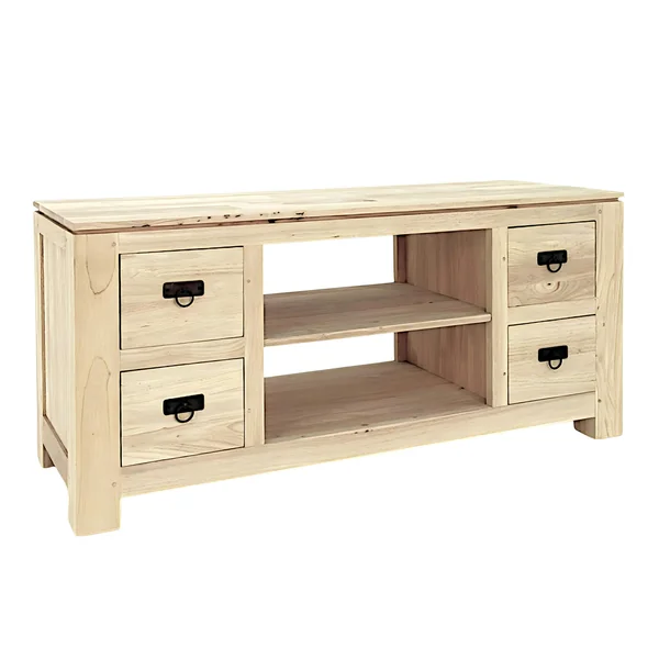 Meuble TV hévéa 4 tiroirs 125x45x58cm HELENA