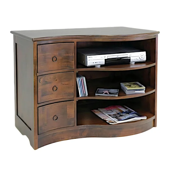 Meuble TV vague hévéa 3 tiroirs 3 niches 90cm TRADITION