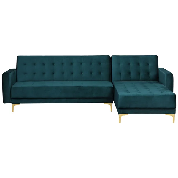 Modulaire hoekslaapbank 4-zits ABERDEEN Fluweel Groenblauw linkszijdig