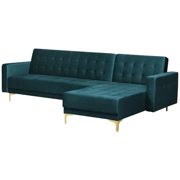 Modulaire hoekslaapbank 4-zits ABERDEEN Fluweel Groenblauw linkszijdig
