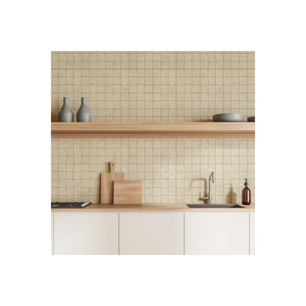 Mosaïque murale en grès cérame émaillé effet pierre beige mat L.30 x l.30 cm x ép.7,4 mm, Traverno