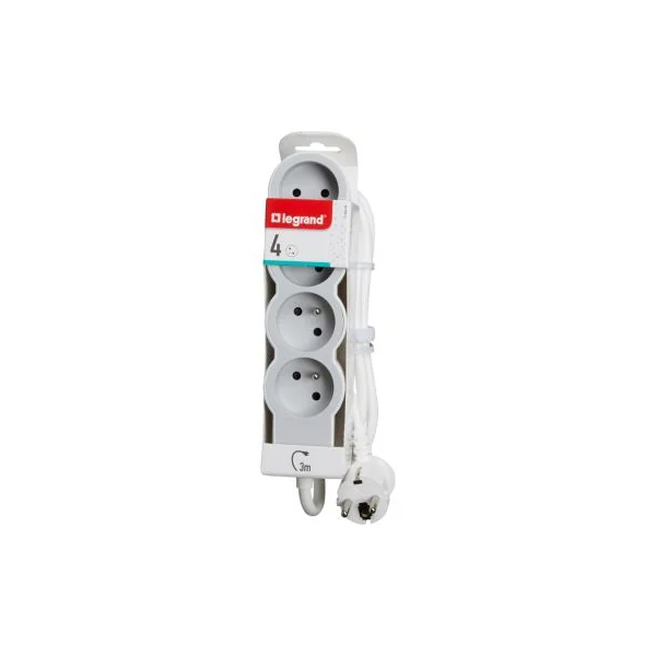 Multiprise 4 prises Legrand blanc et gris 3 m