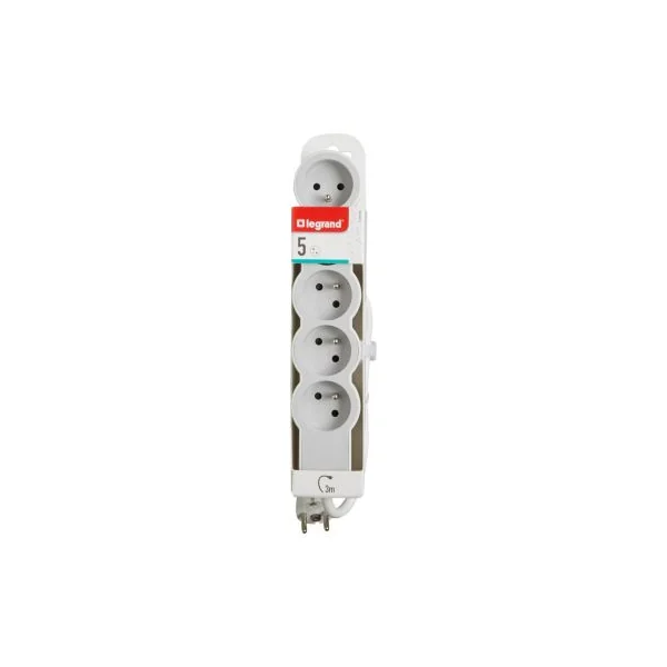 Multiprise 5 prises Legrand blanc et gris 3 m