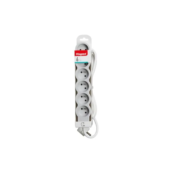 Multiprise 6 prises Legrand blanc et gris 3 m